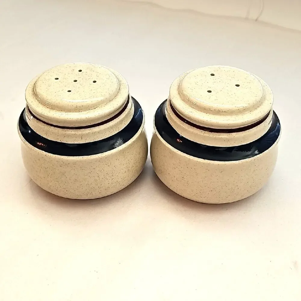 Chateau 1980's Japan Hand Painted Stoneware Kitchen Set w/Navy and Brown Accents